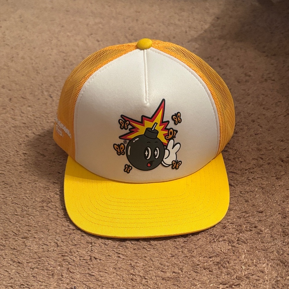 THE HUNDREDS Yellow and White snapback Hat with Bomb Graphic and butterflies